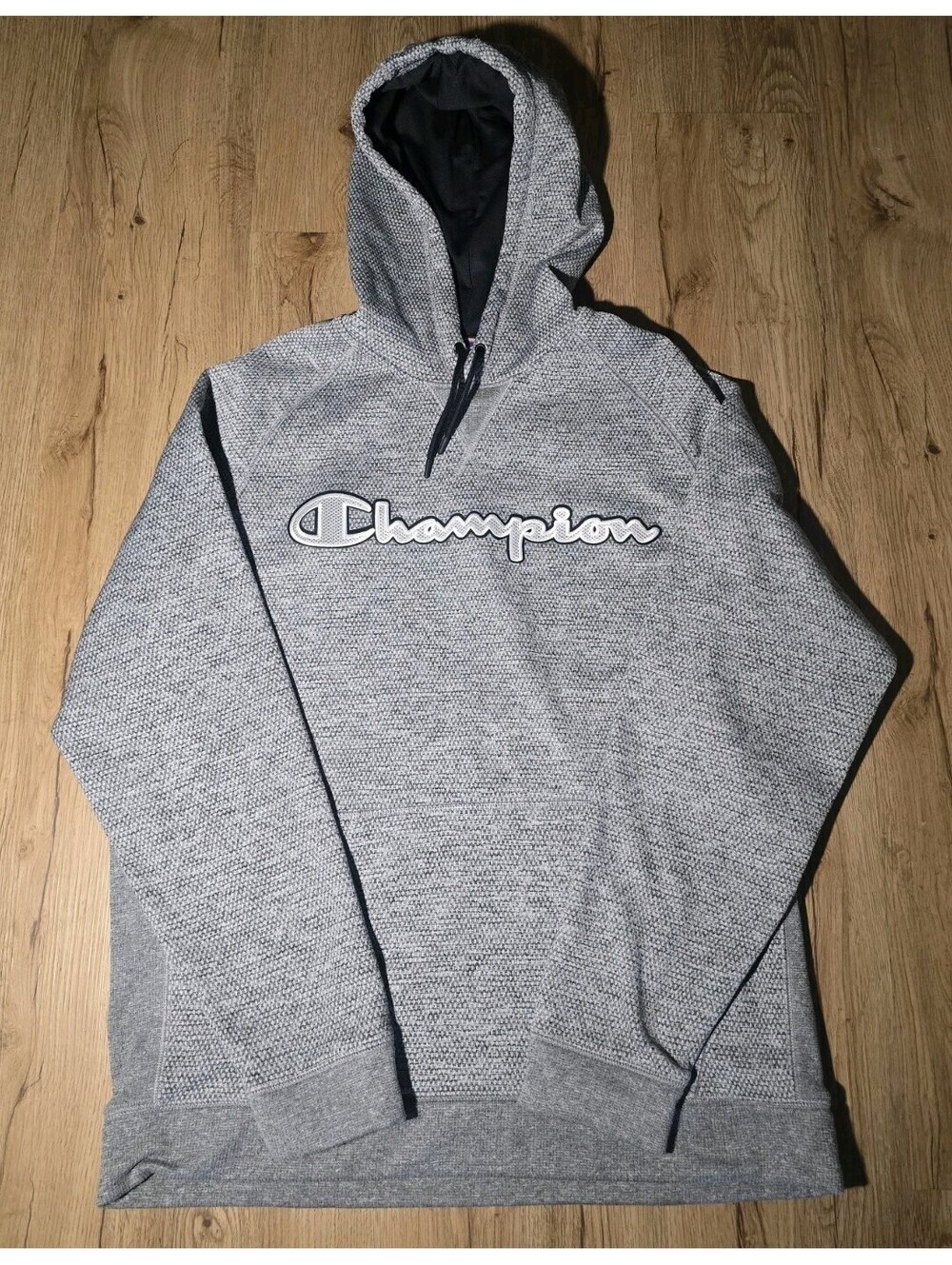 Champion Authentic Athleticwear Textured Hoodie Mens Large Gray Pullover Logo